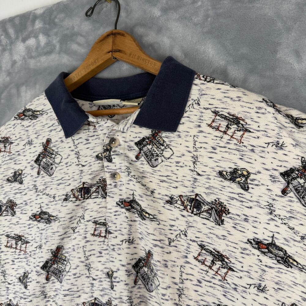 Fieldmaster Polo Shirt Mens Large Camping Fishing White Blue‎ Short Sleeve